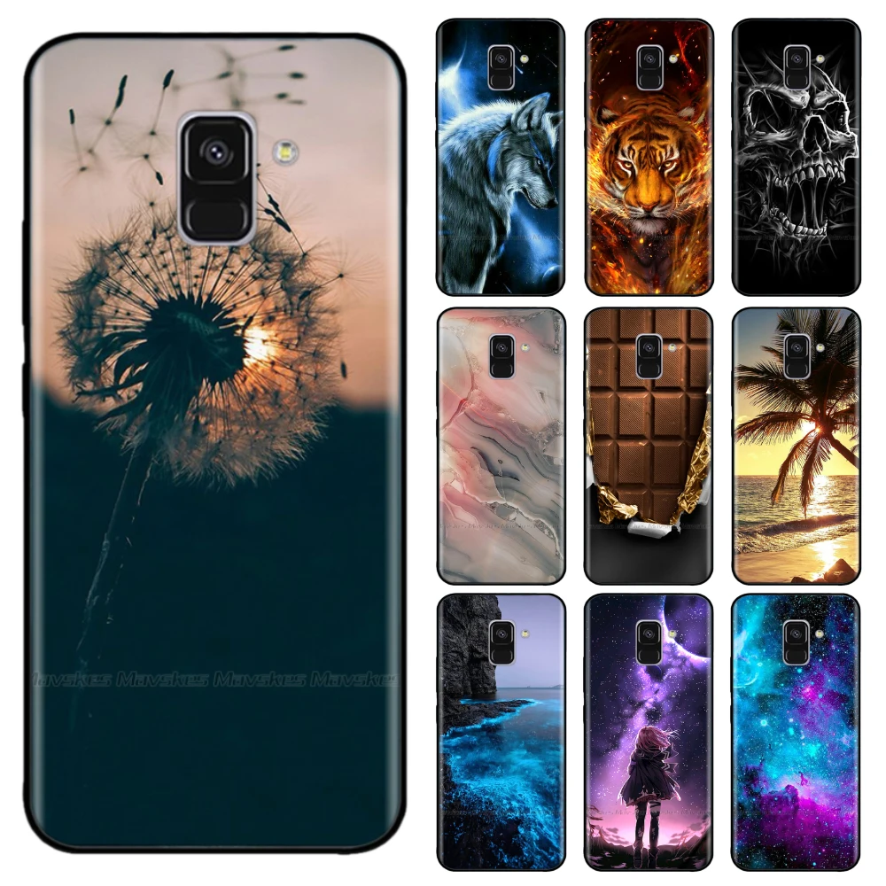 Phone Case For Samsung Galaxy A8 2018 A530 A530F Case Cat Flower Painted Bumper Cover on For Samsung A8 Plus 2018 A730 A730F