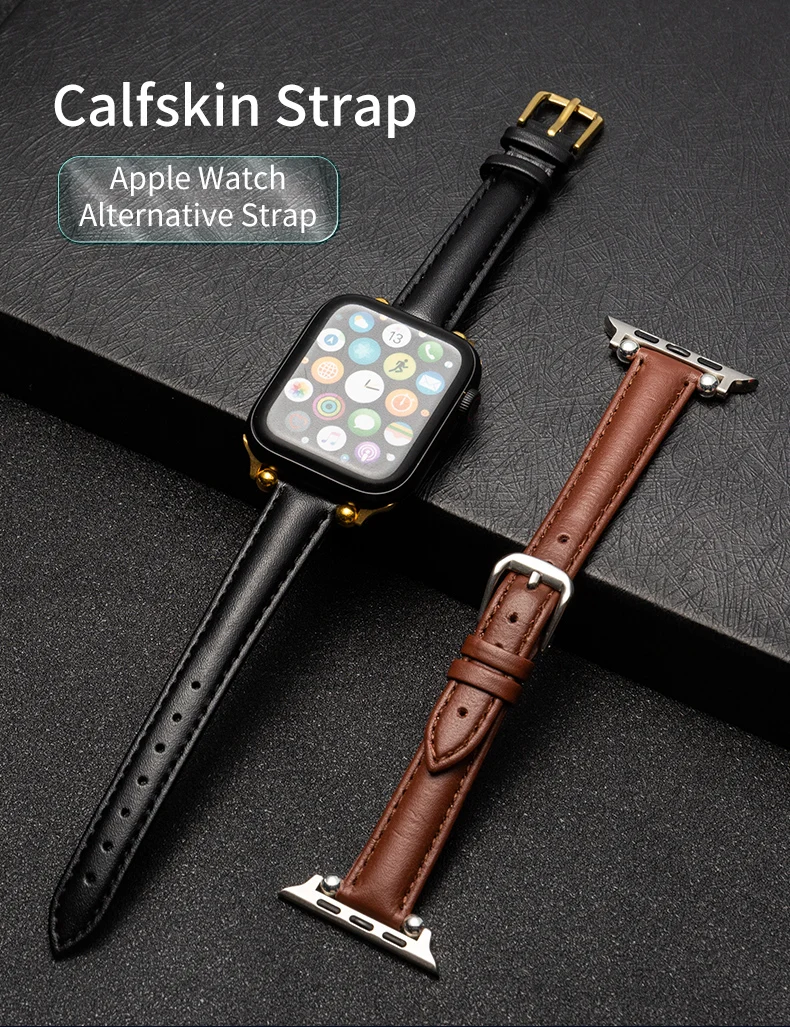 

New Apple Watch with calfskin pin buckle for Apple series 1/2/3/4/5/6 38/40 42/44mm Color: black, brown, red, pink, blue, white