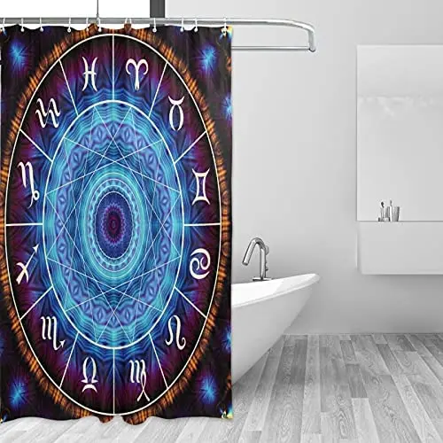 Mysterious Shower Curtain Magic Circle Zodiacs Sign On Abstract Bathroom Accessories