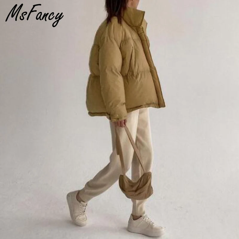 Msfancy Winter Coats Women Korean Fashion Zipper Puffer Jacket 2021 Casual Doudoune Femme Outwear