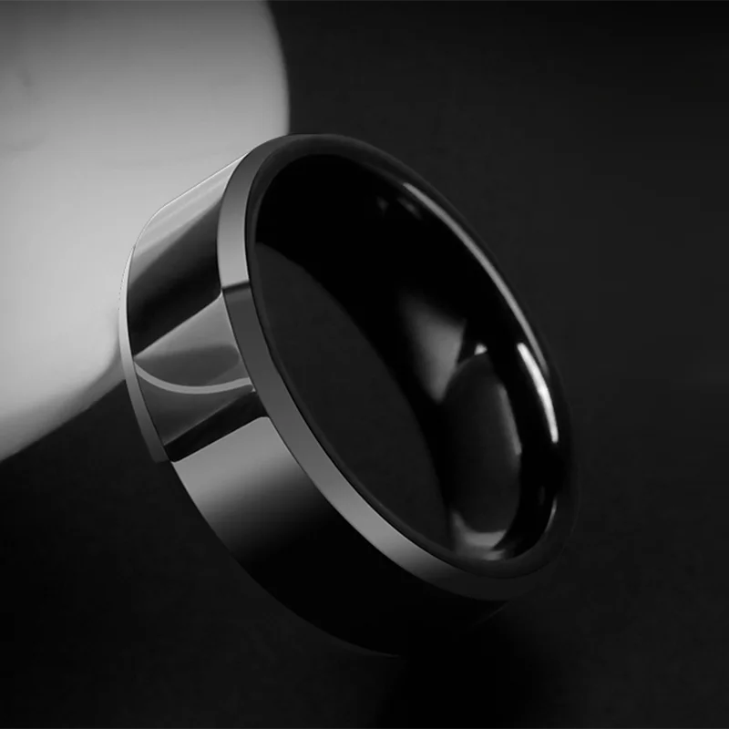 8mm Fashion Black Stainless Steel Men Ring Wedding Band For Women Party Gift