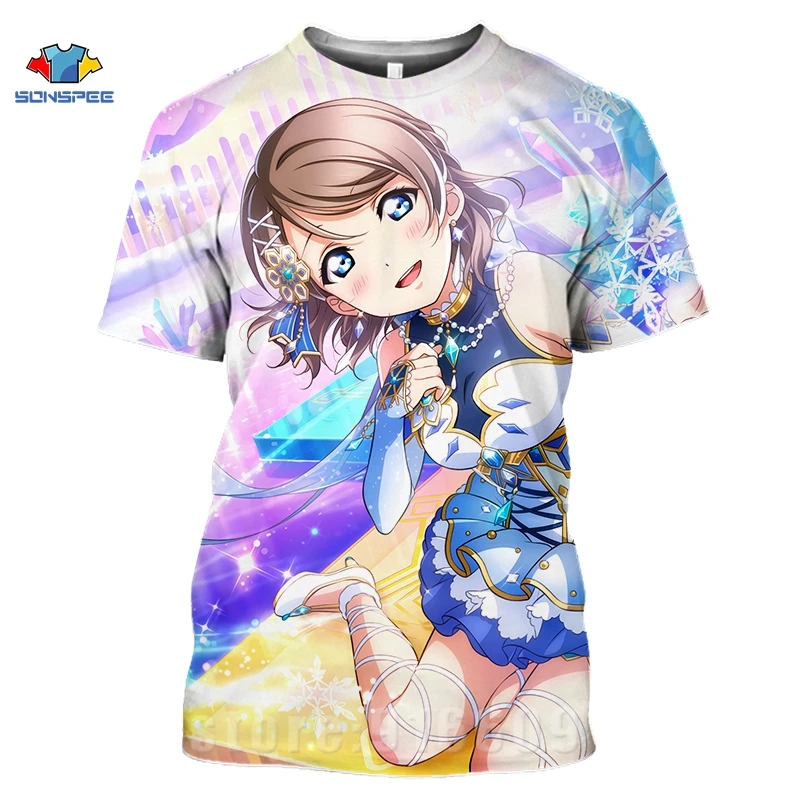 SONSPEE 3D Printed T Shirt Love Live Anime T Shirt Women Harajuku Short Sleeve Fun T-Shirt Loli Girl Role Playing Game Top Tee