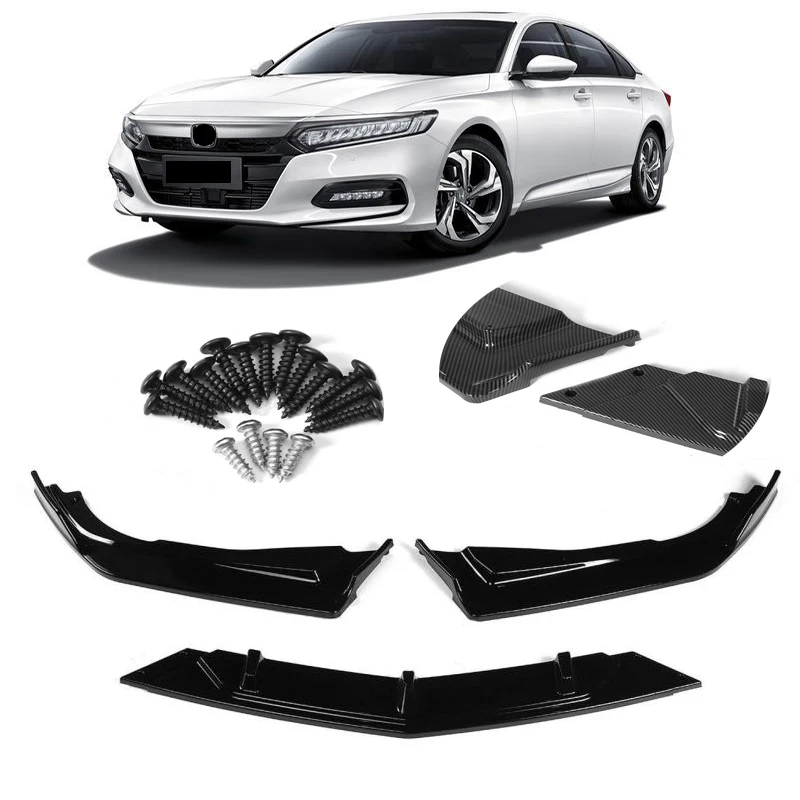 

3Pcs Glossy Black/Carbon Fiber Car Front Bumper Lip Splitter Lip Diffuser Spoiler Protector Cover For Honda Accord 2018-2020