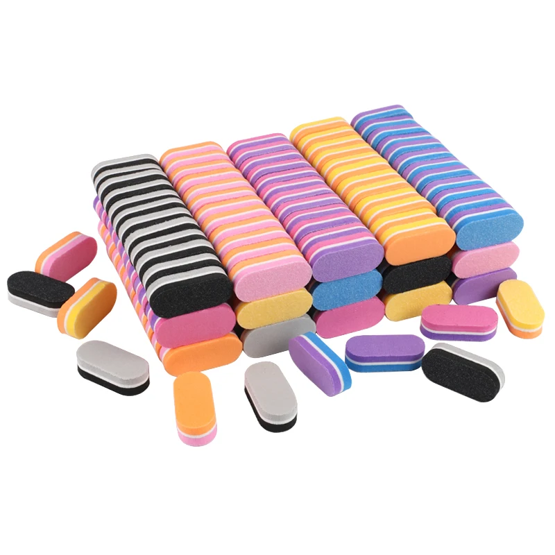 

100Pcs/lot Mini Nail File Sponge 100/180 Mix Color Sandpaper Nail Buffer For Manicure Oval Sponge Polishing Nail Care Salon Tool