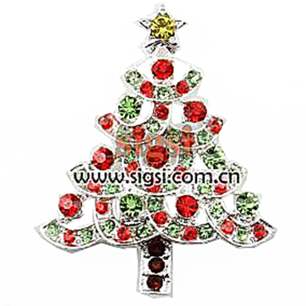 50/100pcs Christmas style christmas tree Rhinestone brooch pin jewelry for gift