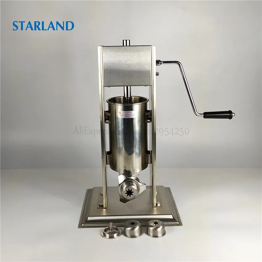 2L Sausage Stuffer Spanish Churros Machine Commercial/Household Churros Maker Vertical Sausage Meat Extruder with Hand Crank