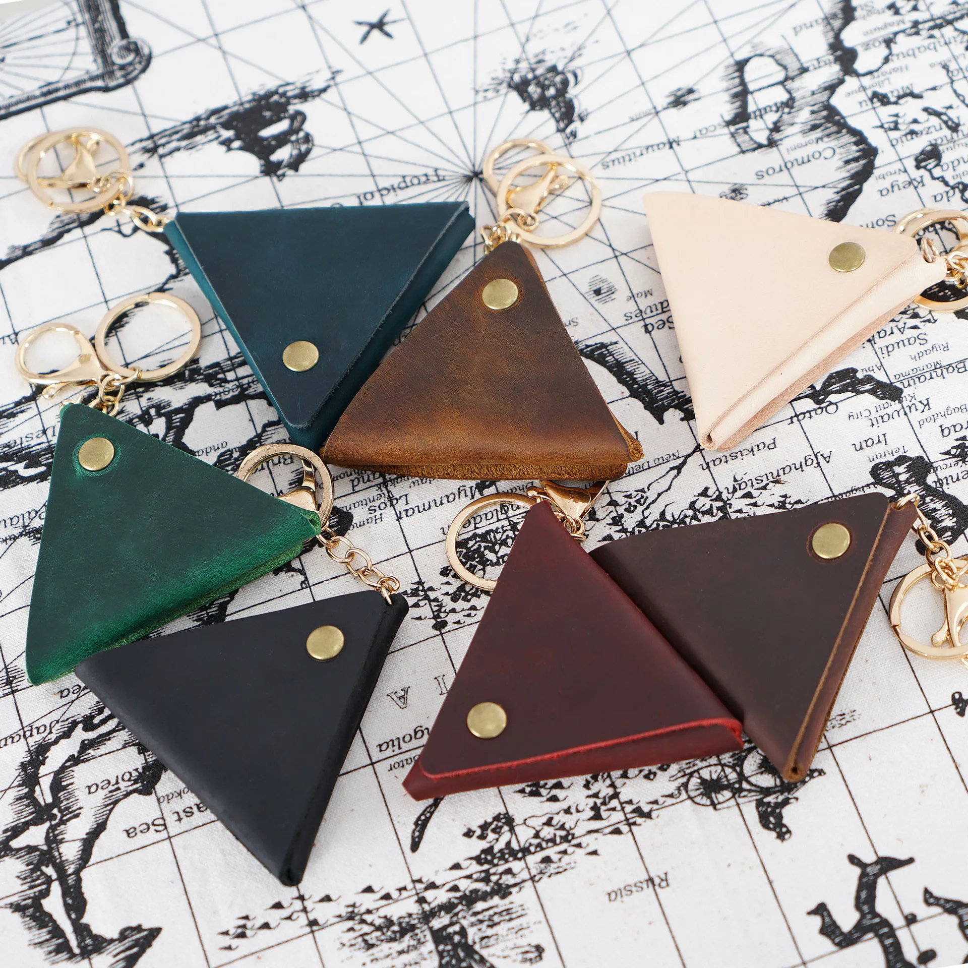 Triangle Genuine Leather Coin Purse Men Women Vintage Crazy Horse Cowhide Small Mini Storage Bag Pocket Holder Keychain Wallet