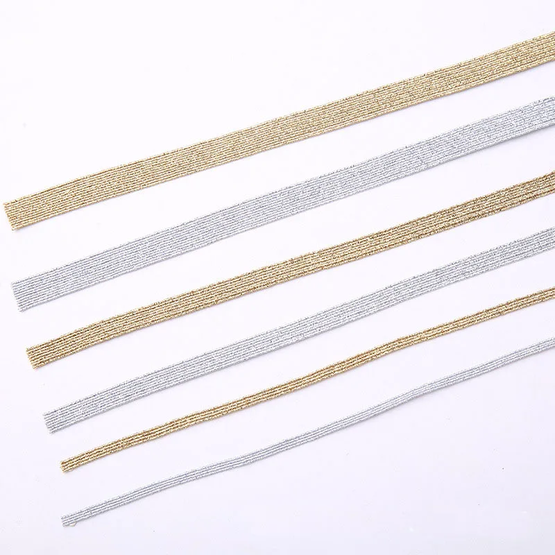 3mm 6mm 10mm 5yards/Lot Golden Silver Sewing Elastic Ribbon Elastic Spandex Band Trim Sewing Fabric DIY Garment Accessories