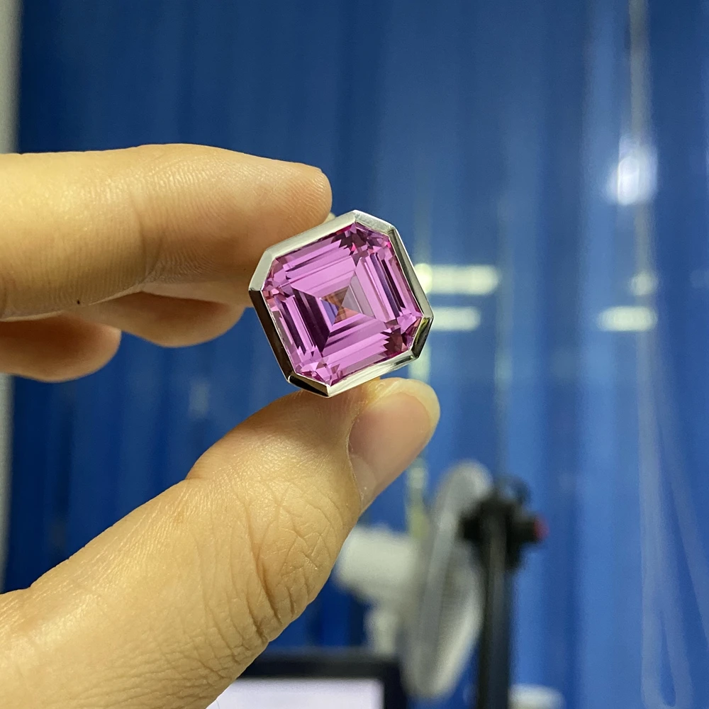 Meisidian  New Design Lab Pink Sapphire 20 Carat Gemston 925 Sterling Sliver Two Color Plate White Gold Women Ring