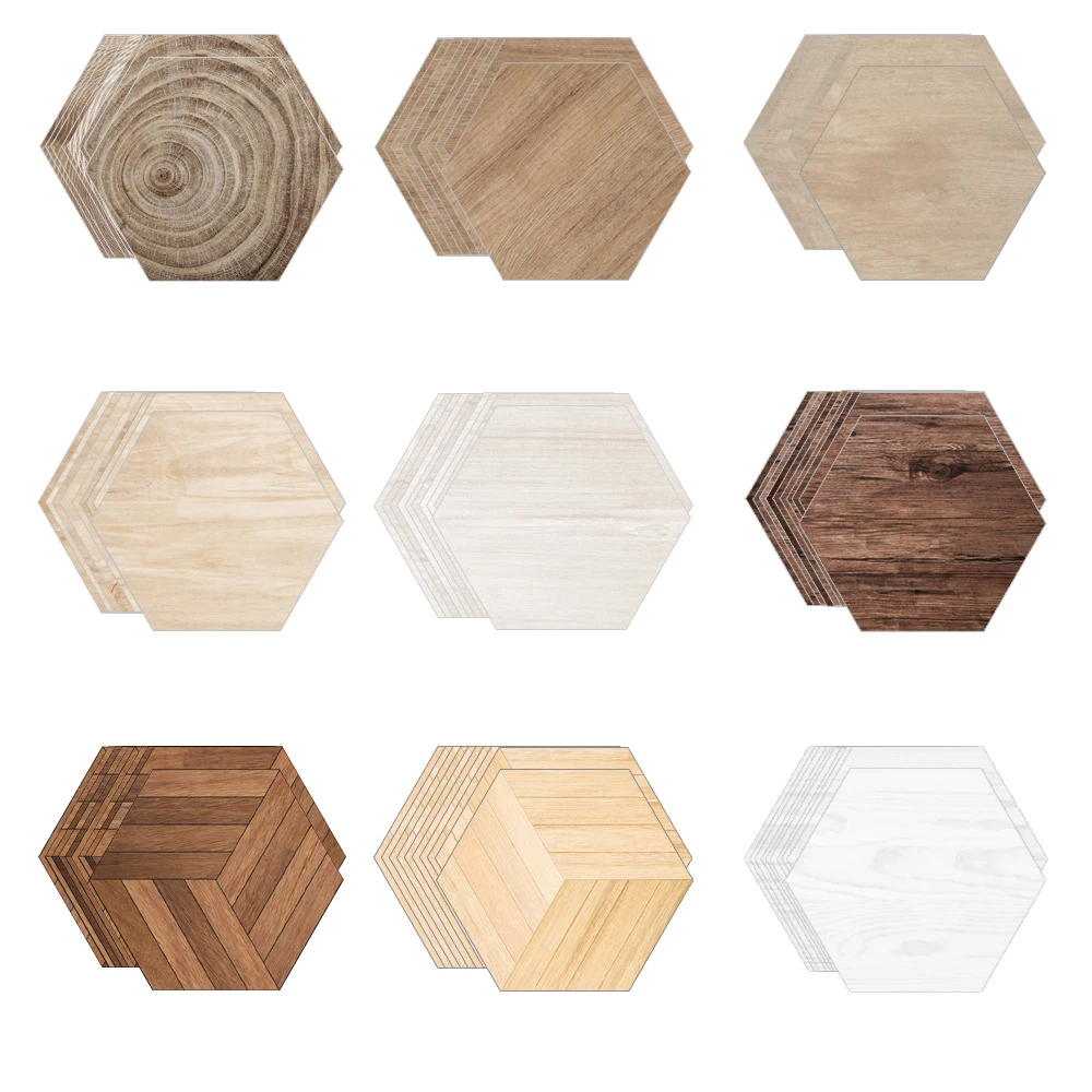 Hexagon Non-Slip Floor Sticker Wood Wallpaper Decals for Living Room Kitchen Bathroom Peel and Stick Self-Adhesive Tile Stickers