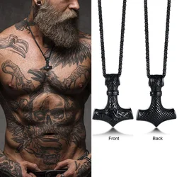 Mjolnir The Hammer of Thor Norse Pagan Symbol Pendant Necklace  Stainless Steel Double Sided Dragon Design Viking Jewelry