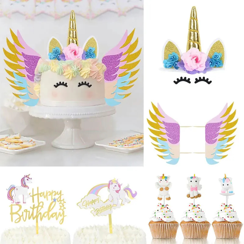 Unicorn Birthday Cake Decoration Cartoon Unicorn Cake Wings Kids Birthday Party Cupcake Topper Wedding Unicorn Party Supplies