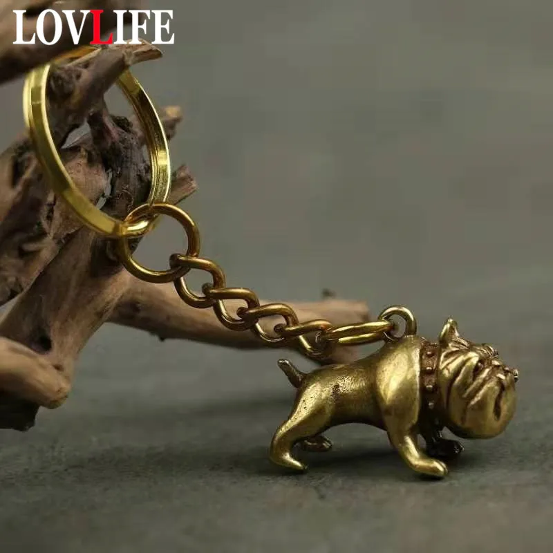 Брелок для ключей с изображением собаки из чистой латуни, винтажный металлический, медный, с животными, французский бульдог, мопс, брелоки-Статуэтки Брелок для ключей с изображением собаки из чистой латуни, винтажный металлический, медный, с животными, французский бульдог, мопс, брелоки-Статуэтки