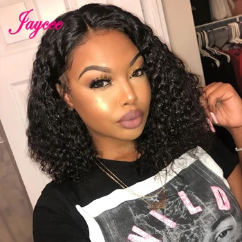 12A Kısa Bob Peruk Tutkalsız Brezilyalı Sapıkça Kıvırcık Dantel Ön İnsan Saç Peruk Kadınlar Için Giy ve Git Su Dalgası Dantel Ön Peruk