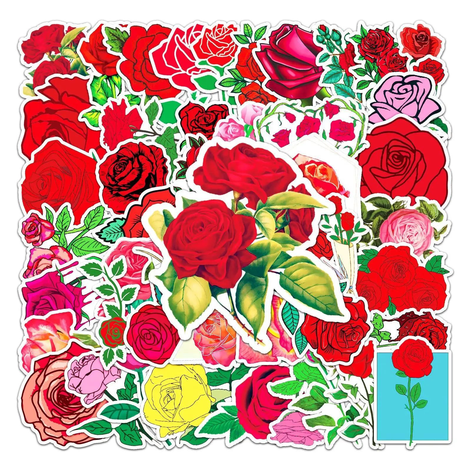 10/30/50PCS Mixed Pretty Flowers Rose Stickers DIY Red Travel Luggage Guitar Laptop Classic Kids Toy Decals Graffiti Sticker F5