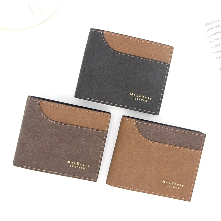 

Menbense Vintage Men's Short Wallets Solid Patchwork PU Leather Male Purse Coin Pouch Multi-functional Cards Wallets for Men