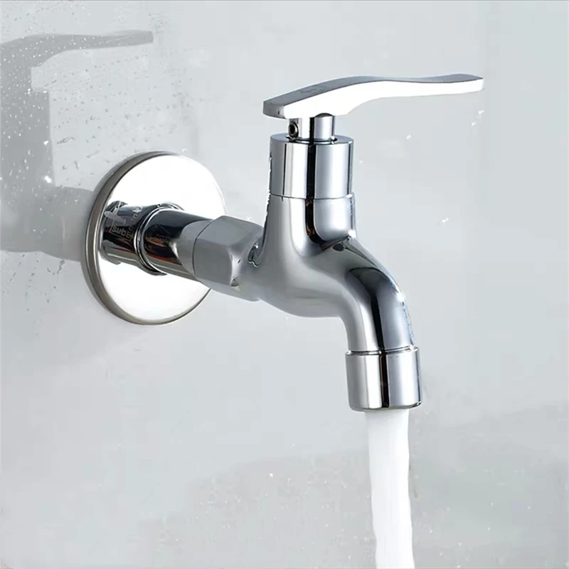 Silver Faucets Brass Bathroom Single Cold Tap Wall Mounted Washing Machine Faucet Toilet Mop Pool Taps Outdoor Garden Bibcock