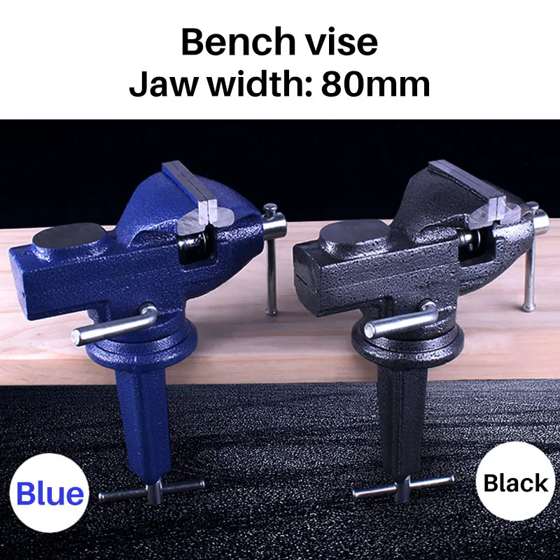 Bench Vise Jaw Width 80mm 360 Degree Swivel Cast Iron Tabletop Vice Multifunctional Heavy Clamp Non-slip Rubber Pad Accessories