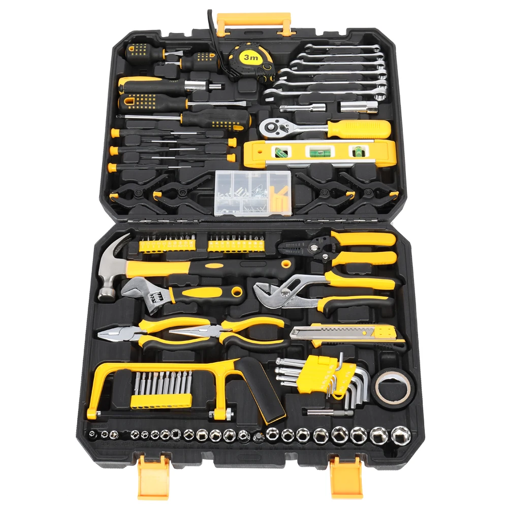 198pc Tool Set Black & Yellow  Iron Household Tool Set Red Hand Tools  US Warehouse In Stock