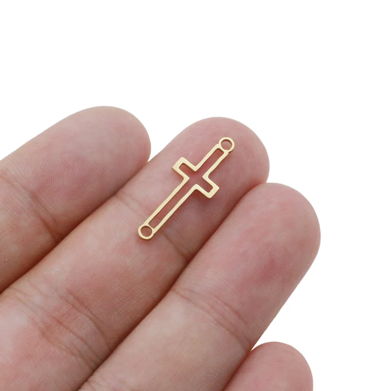 Aiovlo 5pcs/lot Stainless Steel Hollow Cross Bracelet Connectors Bracelet Charms Pendant DIY Earring Jewelry Making Accessories
