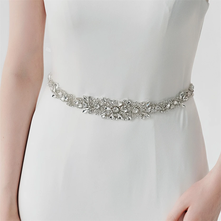 Efily Rhinestone Wedding Belt Bridal Dress Accessories for Women Strass Crystal Bright Party Belt Sash Ribbon Bridesmaid Gift