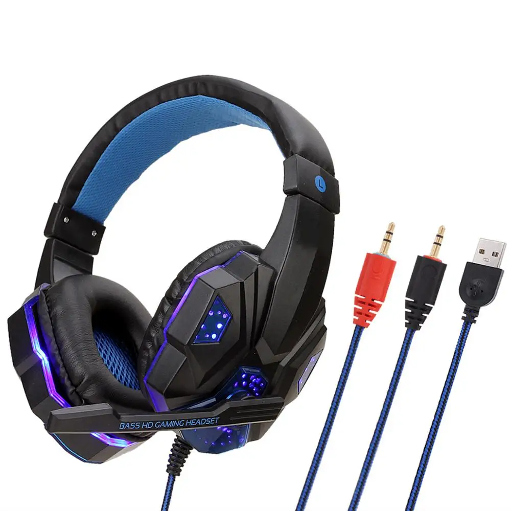 SY830 Wired 3.5mm Gaming Headphones Stereo Headsets with LED Light Mic Earphones Deep Bass for PS4 PC Computer Gamer Tablet