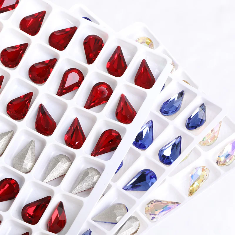 21Color Glitter Teardrop Pointback Sew On Rhinestones for Needlework DIY Stones and Crystals for Jewelry Making Nail Accessories