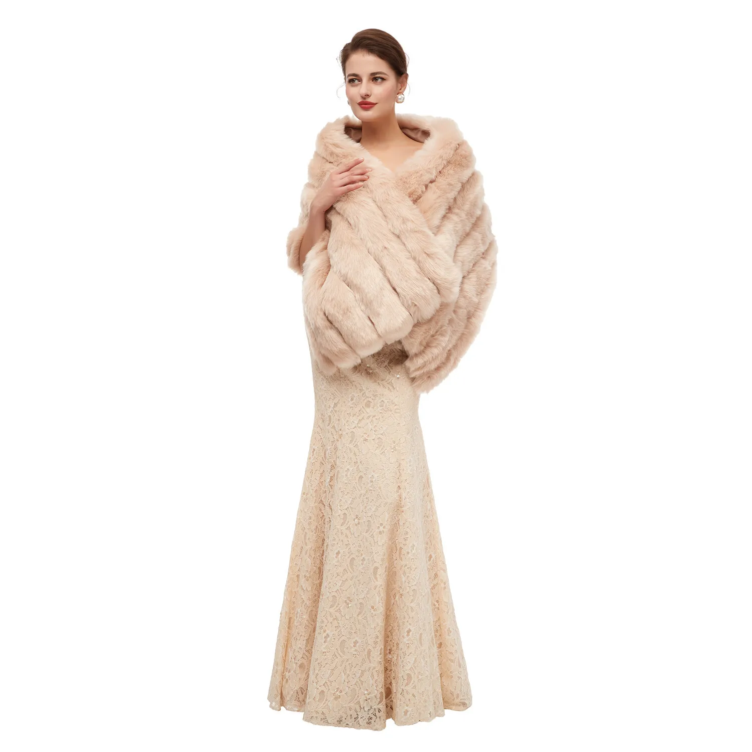 JaneVini 2020 eleganckie zimowe płaszcze ślubne dla narzeczonych Faux Fur Cape ciepłe kobiety szal Wrap płaszcz Wedding Party Bolero akcesoria