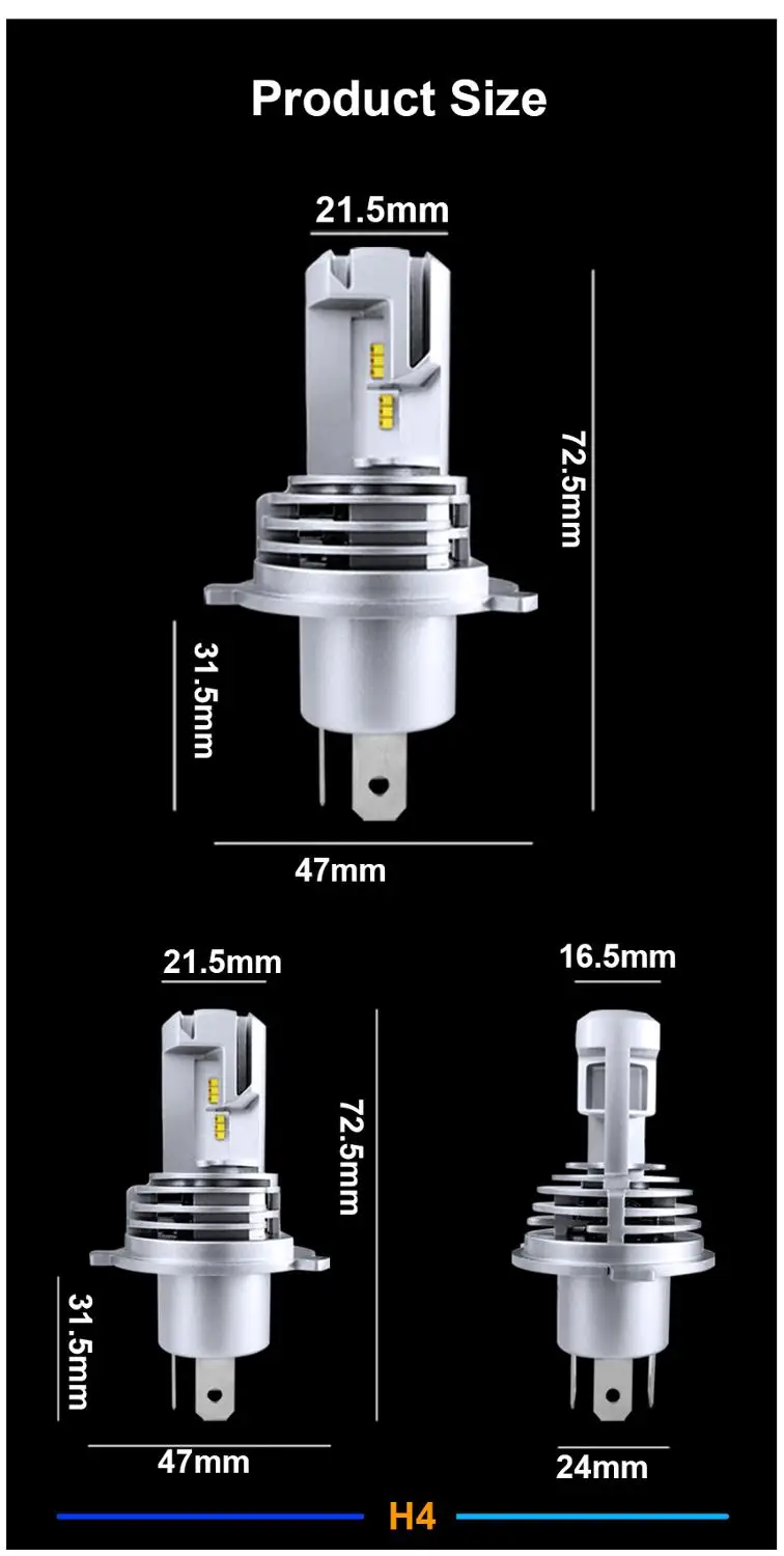 

New China High-end 12V 55W H4 6500K LED Headlight Fighter Shape 1:1 Size Original Bulb High/Low Beam Kit H7 9005 9006 H11 h1 H10