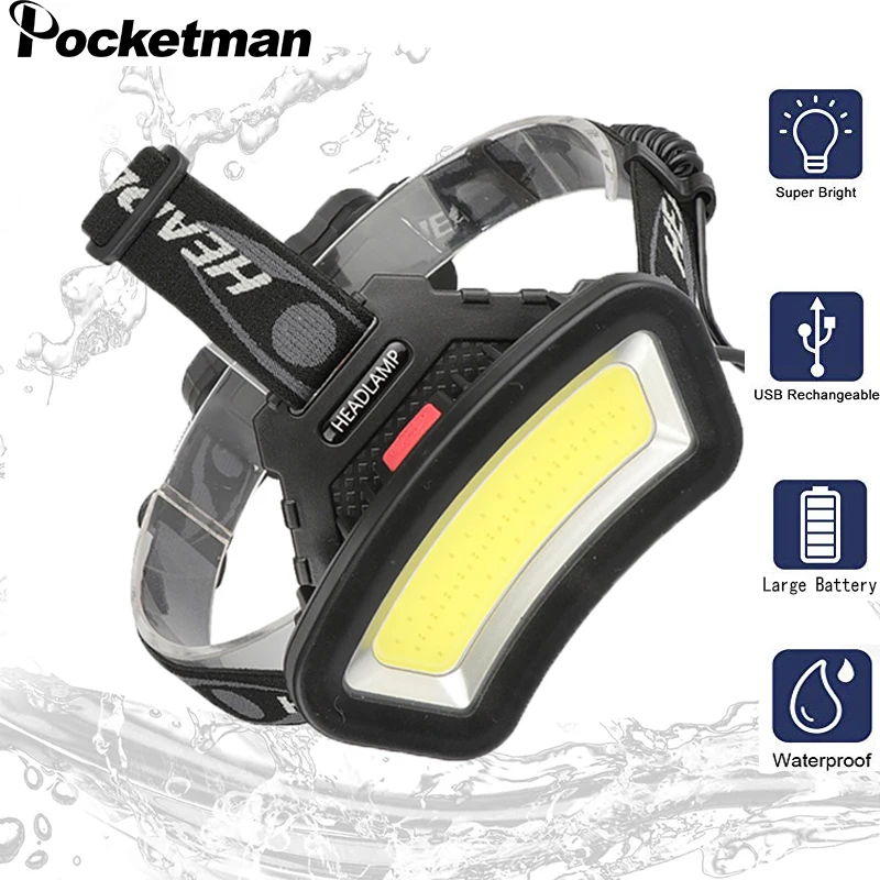 New 500m Long Range 30000Lumens COB Floodlight Usb Rechargeable Headlamp Use 2*18650 Battery Outdoor Searchlight Best Headlamps