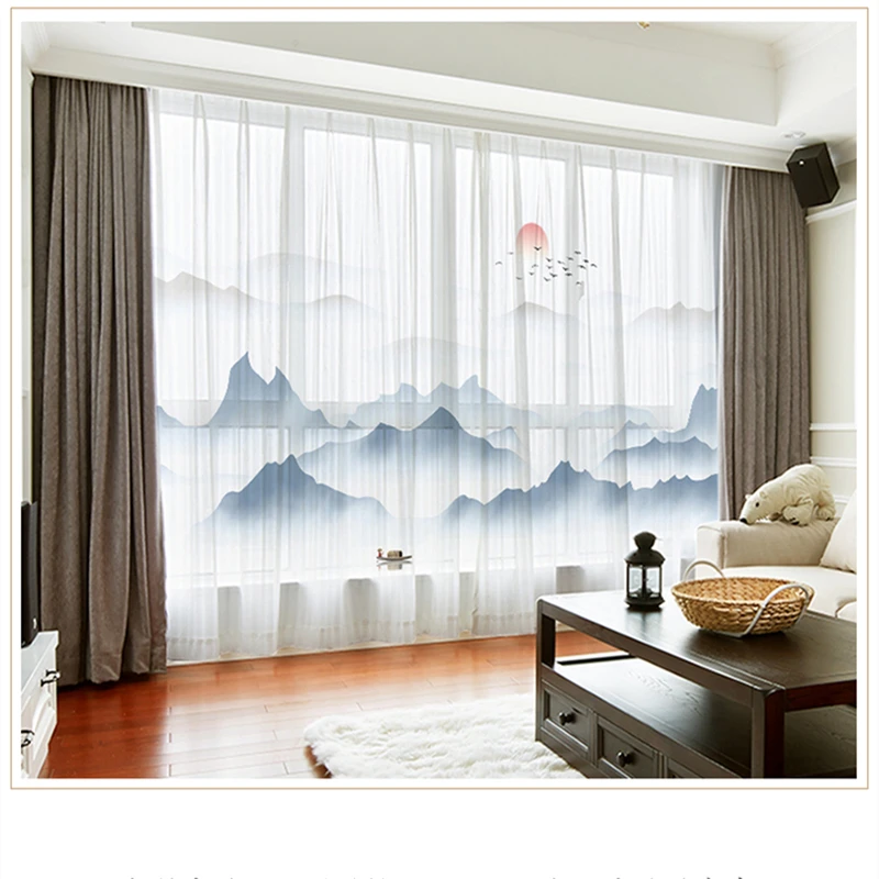 

Custom Chiffon Sheer Curtain Window Drape for Bedroom Living Room Mountain Hills Sunrise Landscape