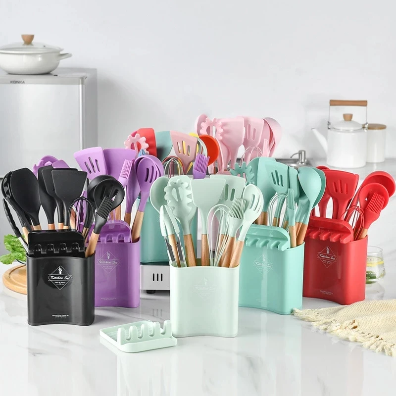 13Pc Silicone Kitchen Dishes Cooking Utensils Egg Beaters Spatula Shovel Spoon Soup Tool And Gadgets Kitchenware Set Accessories