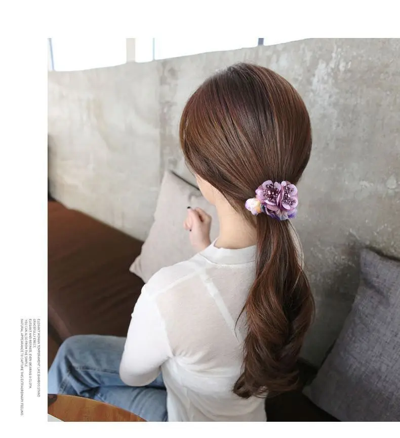 Korean Elegant Flower Scrunchies Women Girls Elastic Hair Rubber Bands Accessories Tie Hair Ring Rope Ponytail Holder Headdress