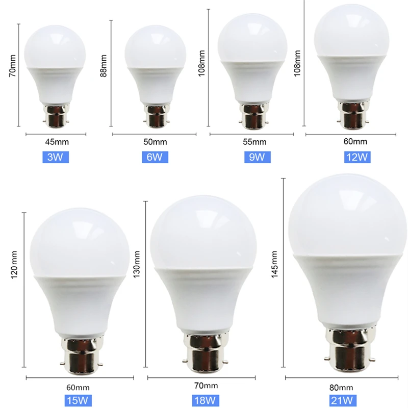 Imagem -03 - Lâmpadas Led Baioneta B22 6w 9w 12w 15w 18w 21w ca 110v 220v 230v 240v Frio Quente Branco Pcs Lote