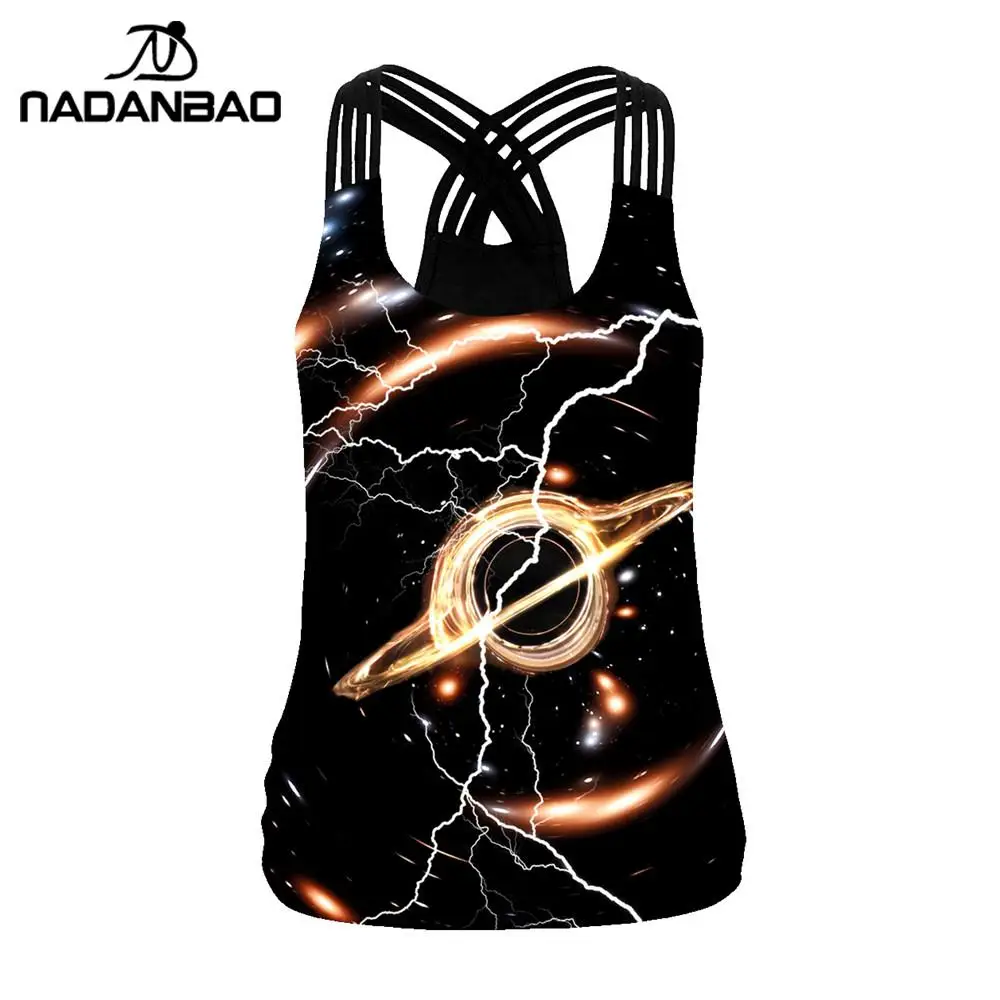 NADANBAO Planet astronomic Black Hole Tank Top donna 3D Print Galaxy Top Dark Bottomless hole Vest Fitness Cropped