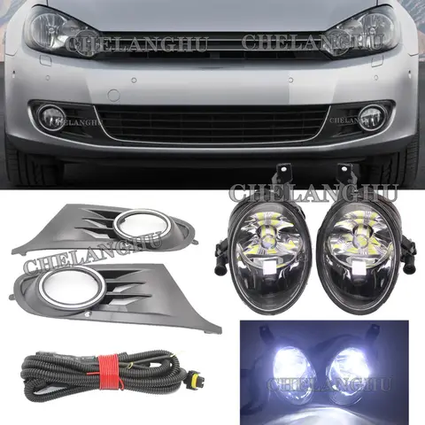 VW 골프 용 LED 자동차 조명 6 A6 MK6 2009 2010 2011 2012 2013 LED 전구 + 그릴 와이어가있는 자동차 스타일링 전면 안개등 램프