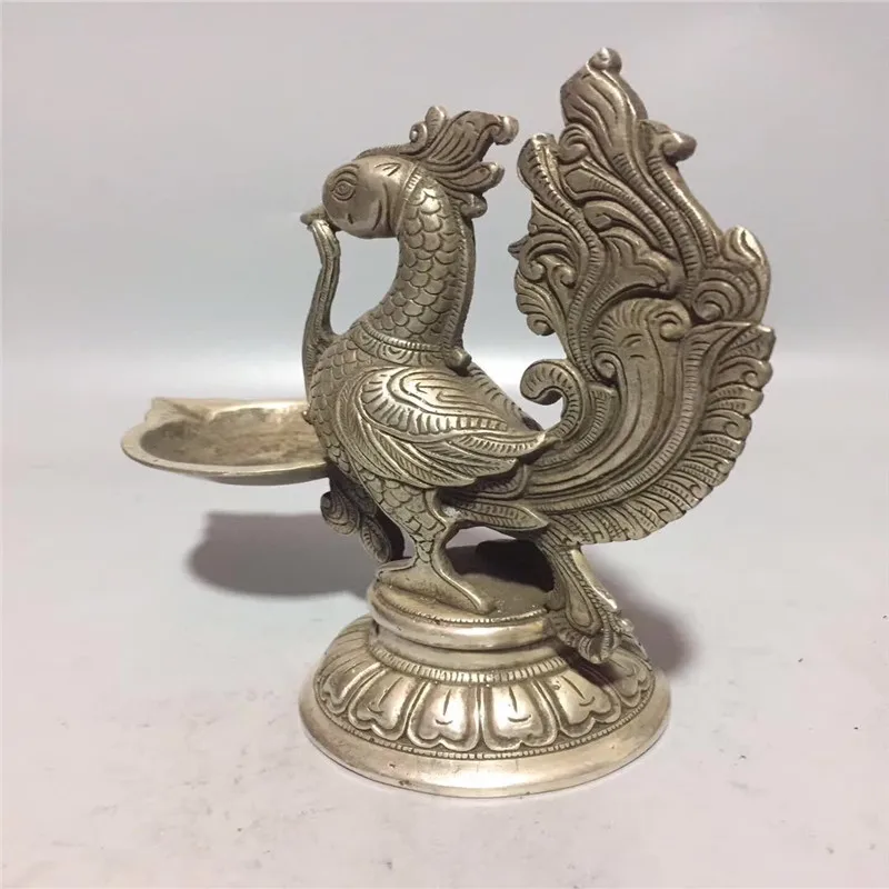 Imagem -05 - Escultura em Bronze Chinês Tibet Prata Phoenix Castiçal Estátua Animal Candlestick Fengshui Decoração Auspicioso Presente