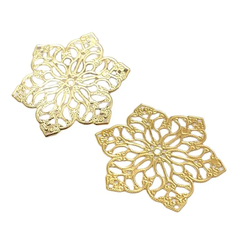 10 Pieces Antique bronze/White k/Gold color Metal Filigree Flowers Slice Charms Pendant base Setting Jewelry DIY Components
