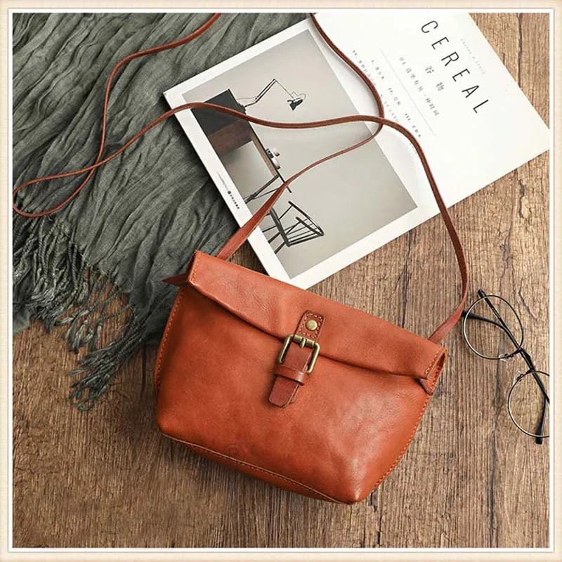 Luufan Vintage Genuine Leather Women Bags Lady Cow Leather Shoulder Bag Girls Female Soft Cow Leather Crossbody Bag Brown Black