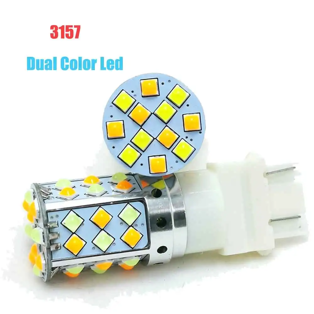 2PCS Dual Color LED T20 7443 W21/5W Bulb 1157 BAY15D P21/5W Led T25 3157 P27/7W Car Turn Signal Lamp 9-30V AC / DC