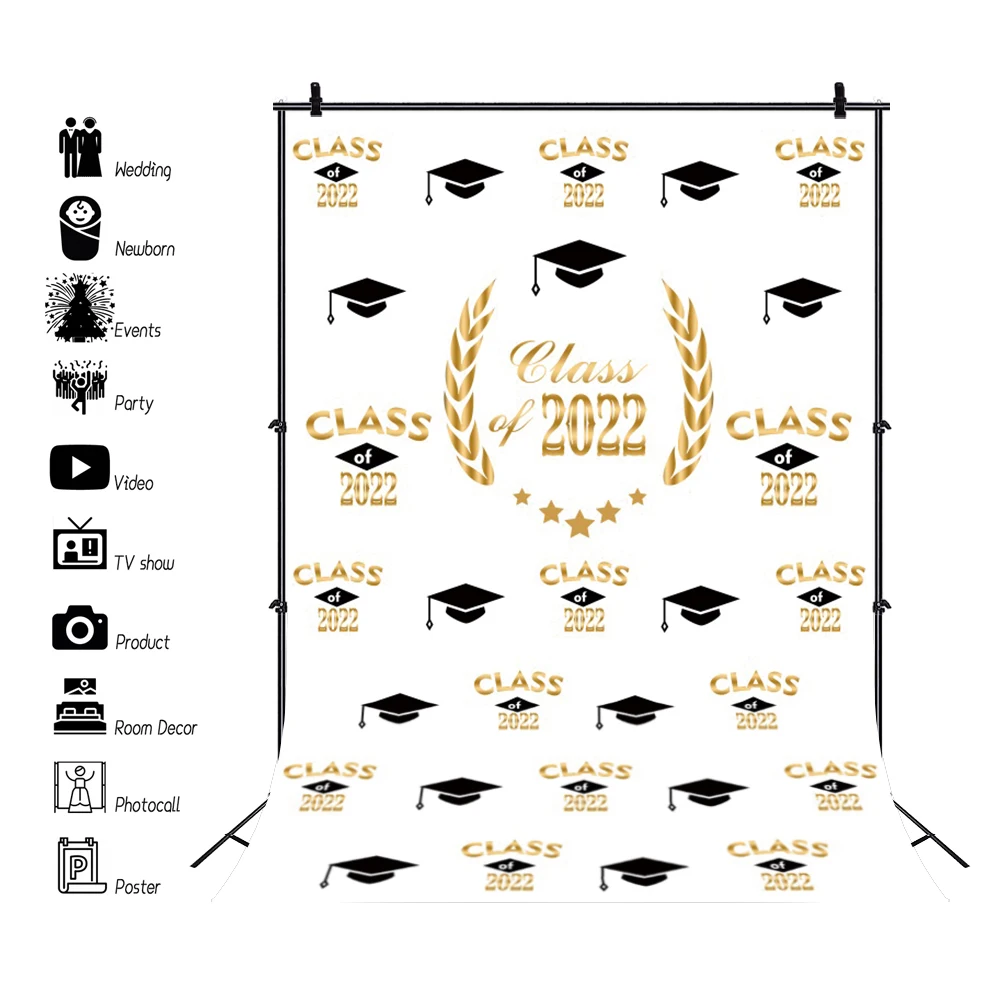 

Celebrate Graduation Party Photo Backdrop Class Of 2022 Bachelor Cap Pattern Decor Classmates Portrait Photographic Backgrounds