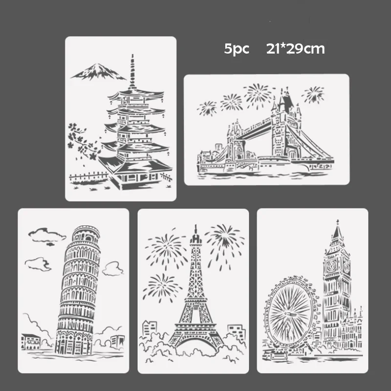 Template Scraper Set Iron Tower Painting Template DIY Stencil Scrapbook Diary Decorative Card Notebook Office School Supplies