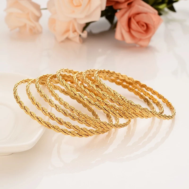 8 pcs Fashion Dubai Bangle Jewelry Gold Color Dubai Bracelet For Men/Women Africa Arab Items wedding bridal gifts