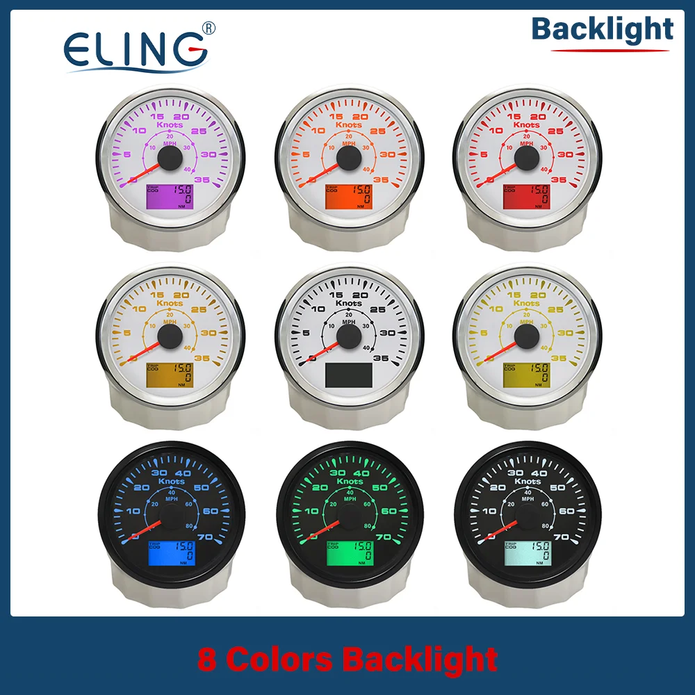 

Спидометры ELING 85 мм с GPS, 0-35 узлов/час, 0-70 узлов/час, одометр 0-40 миль/ч, 0-80 миль/ч, ЖК-дисплей с 8 опциональными подсветками для лодок