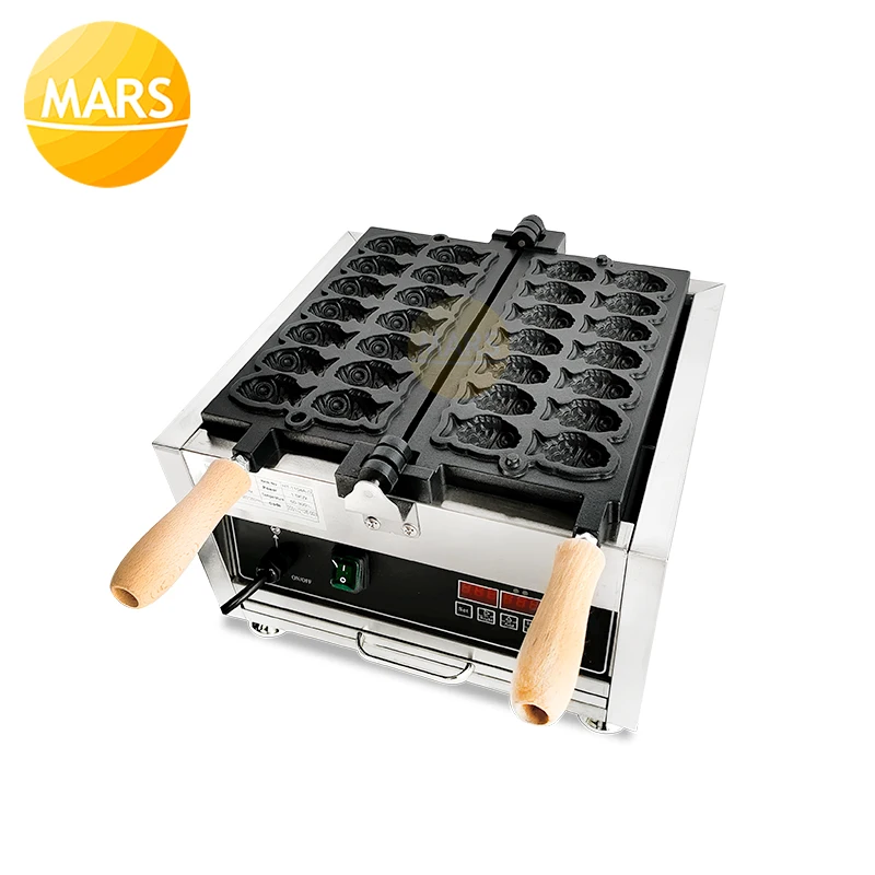 Commercial Electric Mini ปลารูปเค้ก14หลุม Taiyaki เครื่องทำวาฟเฟิลเครื่อง Non Stick Waffle เบเกอรี่อุปกรณ์