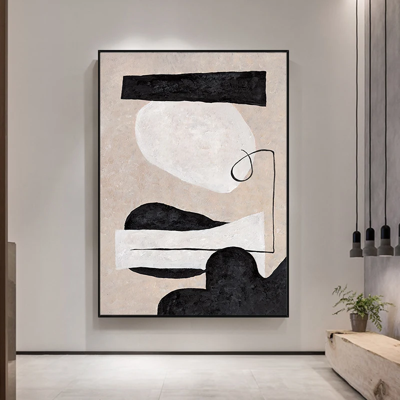 

Paintinghand-painted Light Gray Extravagant Black And White Paintings Of Modern Living Room Backdrop Decorative Painting