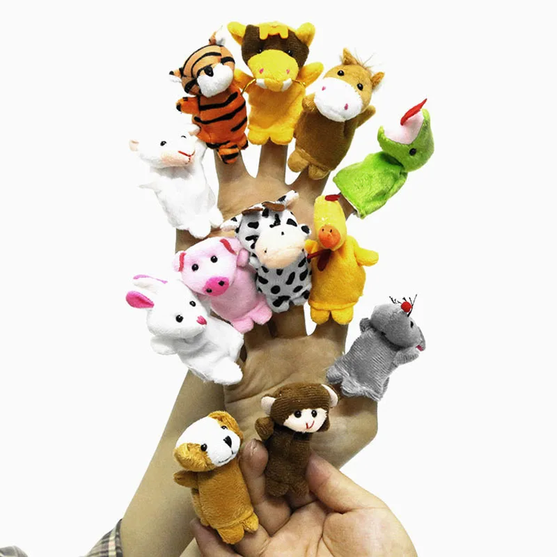 12 pcs/lot mini plush baby toy animal family finger puppets set zodiac boys girls finger puppets