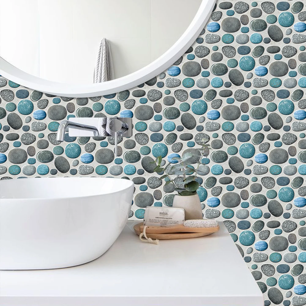 Vintage Color Pebbles Tile Self-adhesive PVC Wall Sticker Kitchen Bathroom Floor Stair Waterproof Home Decor Art Mural Wallpaper