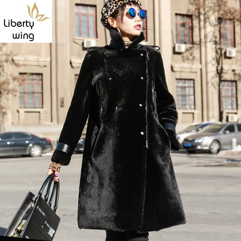 Winter Women Coat Sheepskin Real Shearling Overcoat Luxury Military Style Female Slim Fit Warm Natural Fur Long Jacket