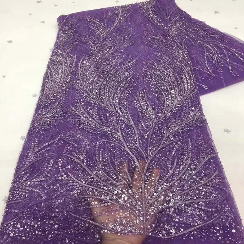 

Latest Big Wedding Tulle Lace High Grade African French Mesh Fabric with Small Beads Sequins TS9450